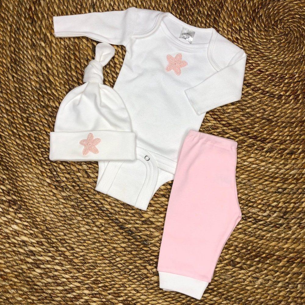 New‎ 3 Month 12 to 16 Pounds Tiny Bundles Starfish Set Bodysuit Pant Hat Baby